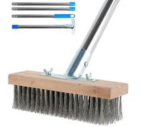 Wire Broom Stainless Steel Deck Scrub Brush With 60 Inch Long Handle - 45° Tilt Stiff Metal Bristle for Removing Weed, Moss, Algae - Outdoor Floor Scrubber for Patio, Deck, Garden, Pool (20cm)