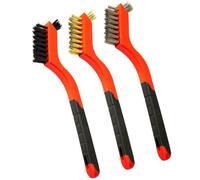 Wire Brush Set 3pcs - Nylon/Brass/Stainless Steel Bristles with Curved Handle Grip for Rust Removal, Dirt, Paint Scrubbing, Crevice Cleaning Brush for Bathroom Gap, Kitchen, Bathroom, Window, Faucets
