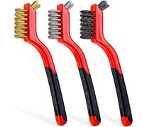Wire Brush Set Brass, Nylon/Brass/Stainless Steel Bristles, 7 Inches Brush with Curved Handle Grip for Deep Cleaning,Rust removal,Paint Scrubbing (3Pcs)