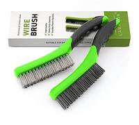 Wire Brush Set,Heavy Duty Carbon Steel and Stainless Steel Wire Scratch Brush for Cleaning Rust,Paint, Welding with Long Curved Rubber Handle,2 Pcs,Large (Green)