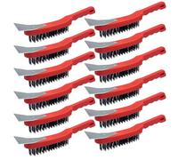 Wire Brush Set - Multipurpose Wire Brushes for Cleaning with Metal Scraper and Easy to Grip Plastic Handle - Rust Remover for Metal and Heavy Dirt Cleaning - Pack of 12