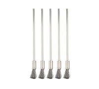 Wire Brushes 5 Pcs, 3mm Shank 100mm Length with 6mm Wheel Diameter, Brass and Stainless Steel Bristles for Cleaning, Polishing, Rust Removal, Deburring Metal Surfaces, Bendable Head for Corn