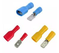 Wire & Cable Connectors - Insulated Butt Joint Terminal Blocks 100Pcs (Male/Female Pairs) for 10-22 AWG, 10A-24A, Red/Blue/Yellow Assorted Pack for Industrial Applications