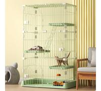 Wire Cat Cage Playpen Kennel with Cat Hammock, 3 Platforms, 3 Front Doors, and 2 Ramp Ladders - Detachable Metal Kennel