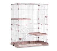 Wire Cat Cage Playpen with Hammock, 3 Platforms, 3 Front Doors, and 2 Ramp Ladders, Detachable Metal Enclosure for Cats