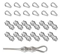 Wire Clamp, 24 PCS M4 Duplex Wire Rope Grips with M4 Thimbles, 304 Stainless Steel 4mm Wire Rope Clamps for Fence, Clothesline, Awning, and Cable Tensioning, Durable and Corrosion-Resistant