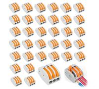 Wire Connectors, 35pcs Quick Dual Wire Terminal Block, 3 Way Compact Cable Terminals Clips Terminal Block Quick Spring, Lever Nut Assortment Conductor with Clamp 3-Port for DIY Splicing