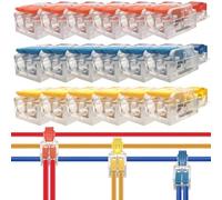Wire Connectors push fit Dujelixa(15-13AWG 1T to 2)18Pcs, PC and tinned copper T tap wire connectors, No need to strip wires or disconnect power Plug and Play 6 each for red yellow blue