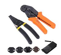 Wire Crimping Tool Kit with 4 Interchangeable Jaws, Crimper Pliers for Terminals, Wire Stripper Cutter Tool with Ergonomic Handle for Electricians, Includes Oxford Carry