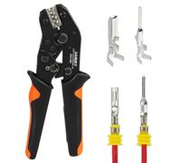 Wire Crimping Tool, Ratcheting Wire Crimper for Open Barrel Terminal Connectors, Electrical Crimping Tool for JST DuPont Deutsch DELPHI TYCO AMP Connectors, 24-14 AWG, Black