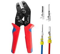 Wire Crimping Tool with Ratchet, Amliber Ratchet Wire Crimper Tool for Open Barrel Terminal Connectors, Electrical Crimping Tool for Molex Style Deutsch Delphi AMP Dupont TYCO Terminals, 24-14 AWG