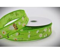 Wire Edge Bright Yellow or Green Bumble Bee Woven Ribbon 25mm x 10m roll or 1m Cut Length (Green 1m Cut Length)