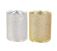 Wire Edged DIY Ribbon Roll with Glitter Finish in Gold and Silver, Suitable for Festive Decoration and Craft Projects, 6 3cm Width by 6m (silver and gold)