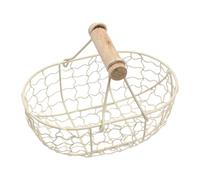 Wire Egg Basket, Vintage Style Storage Baskets with Wooden Handles, Desktop Bread Baskets Rust Gathering Bin for Carrying and Collecting Fruit, Food
