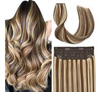 Wire Extensions Invisible Hair Pieces Heat-Resistant Straight Remy Hair Fishing Line Extension(20 inch, #4/613)