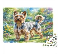 Wire Fox Terrier 1000Pc Jigsaw Puzzle for Adults: Yorkie in Flower Field Impossible Hard Difficult & Educational Decompression 70x50cm/1000pcs