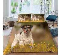 Wire Fox Terrier King Size Duvet Cover Set Cute Puppy Bedding Double Bed Set 3D Print Soft Comfort Microfiber Quilt Cover 220x230 cm with Zipper Closure and 2 Pillowcases j.1204
