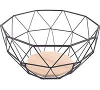 Wire Fruit Basket for Kitchen Countertop - Geometric Design, Lightweight Wood Base Bowl Holder for Fruits and Vegetables