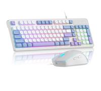 Wire Gaming Keyboard,Creamy Keyboard and Mouse Combo, 7 Colorful Rainbow Backlight Classic Gaming Keyboard (White & Blue & Purple)
