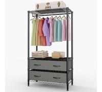 Wire Garment Rack, Heavy-Duty Clothes Rack with 4 Storage Drawers & 1 Hang Rod, Freestanding Metal Clothing Rack with Adjustable Shelves, for Dorm Bedroom Entryway, 35.4"l x 15.7"w x 71"h, Black
