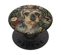 Wire Haired Dachshund Gray Blue William Morris Style PopSockets Adhesive PopGrip