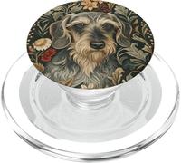 Wire Haired Dachshund Gray Blue William Morris Style PopSockets PopGrip for MagSafe