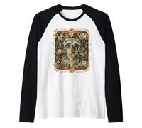 Wire Haired Dachshund Gray Blue William Morris Style Raglan Baseball Tee