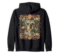 Wire Haired Dachshund Gray Blue William Morris Style Zip Hoodie