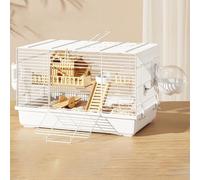 Wire Hamster Cage Large with Portable Carry Handle, Small Animal Cage with Water Bottle Food Dish Exercise Wheel, Gerbil Haven Habitat with External Bathroom(White)