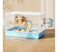 Wire Hamster Cage with Portable Carry Handle, Small Animal Cage with Water Bottle Food Dish Exercise Wheel, Gerbil Haven Habitat with External Bathroom(Blue)