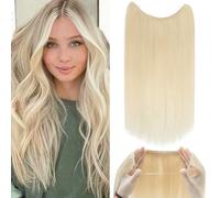 Wire in Hair Extensions 20inch One Piece Natural Remy Human Hair Straight Half Head (#60 Platinum Blonde)