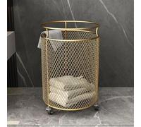 Wire Laundry Basket, Gold Metal Laundry Hamper With Wheels, Rolling Storage Basket, For Bedroom Bathroom, Dirty Clothes Towels Storage Bin Box(Gold,Round-B)