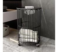 Wire Laundry Basket, Gold Metal Laundry Hamper With Wheels, Rolling Storage Basket, For Bedroom Bathroom, Dirty Clothes Towels Storage Bin Box(Black,Round-A)