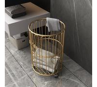 Wire Laundry Basket, Gold Metal Laundry Hamper With Wheels, Rolling Storage Basket, For Bedroom Bathroom, Dirty Clothes Towels Storage Bin Box(Gold,Round-A)