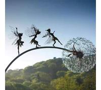 Wire Magic Fairy Garden Silhouette Ornament - Dramatic Dandelions Dances Together Sculptures. Metal Art Elf Silhouette for Indoor Outdoor Lawn Pathway from C