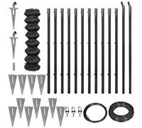Wire Mesh Fence Set, 0.8 x 25 m, Grey, PVC-Coated, 2.8 mm Wire Thickness, with 11 Ground Sleeves, Complete Accessories for Garden, Plot, Animal Enclosures, Durable Privacy Screen