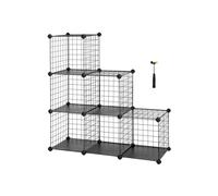 SONGMICS 6-Cube Wire Grid Storage Rack, Interlocking Shelving Unit with Metal Mesh Shelves and PP Plastic Sheets, for Books Shoes Clothes Tools, in Living Room Bathroom, Black LPI111H