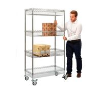 Wire Mesh Trolley; 4 Height Adjustable Shelves; Swivel Castors; Silver