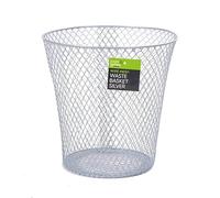 Wire Mesh Waste Paper Bin Silver, Metal Office Waste Basket, Durable Mesh Dustbin, Lightweight Rubbish Bin for Home, Office, Bedroom, Classroom & Study, Easy to Clean