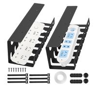 Wire Organiser Under the Desk, Metal Cable Organiser for Desk, Wire Holder without Drilling 2X, Fabric Cord Hider, with Clamp, No Drill for Thorough Organisation
