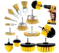 Wire & Plastic Drill Brushes for Cleaning - 9 Piece Wire Brush for Drill for Cleaning Rust, Paint, Wood, Metal - 5 Plastic Drill Brush Attachment for Carpet, Tub, Sink, Tiles, Baseboards - Pack of 14