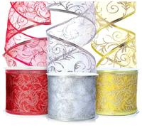 Wire Ribbon for Gift Wrapping Sheer Wired Ribbons Silver/White Gold Glitter Red Organza Rolls for Bows, Holiday Crafts, Easter Baskets Wedding Christmas Trees Wreaths 2.5 Inch Wide Gifts Wrap 30 Yds