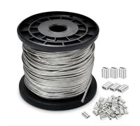 Wire Rope 50M 2mm 304 Stainless Steel Cable with Aluminium Crimp Loops | 50M Length, 2mm Diameter, 304 Stainless Steel, Aluminium Crimp Loops, Corrosion Resistant