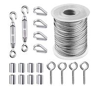 Wire Rope Cable Hooks Cord Hanging Kit 304 Stainless Steel with Turnbuckle Wire Clothesline Tensioner for Garden Stainless Steel Cable Kit