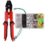 Wire Rope Crimping Tool Kit Fishing Crimping Pliers Swager Crimpers with 500pcs Crimp Sleeves Ferrule Kit Double Barrel Set Fishing Beads