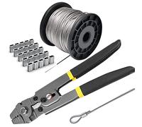 Wire Rope Crimping Tool Kit, with 1/16-304 Stainless Steel Cable 165 ft (7x7 Strand Core), 100 Cable Ferrule Aluminum Loop Sleeve Stops