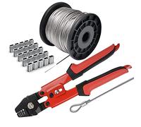 Wire Rope Crimping Tool Kit, with 1/16-304 Stainless Steel Cable 165 ft (7x7 Strand Core), 100 Cable Ferrule Aluminum Loop Sleeve Stops (165ft Rope 100 Loop, Red, 1)