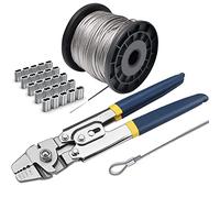 Wire Rope Crimping Tool Kit, with 1/16-304 Stainless Steel Cable 165 ft (7x7 Strand Core), 100 Cable Ferrule Aluminum Loop Sleeve Stops (165ft Rope 100 Loop, Blue, 1)