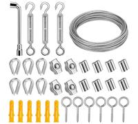 Wire Rope Kit, 35m Stainless Steel Wire Rope Cable, M4 Turnbuckles Wire Tensioner Kit, 2mm PVC Coated Garden Wire for Climbing Plant, Picture, Securing Shade, Grapevines Trellis, Tent Rope(COLOR:20m)