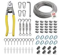 Wire Rope Kit, 50m/3mm Garden Wire for Climbing Plants, Turnbuckles Wire Tensioner Kit, PVC Coated Metal Wire Cable, Fence Wire Roll Kit, Suspension Cables Kit, Picture Hanging Wire